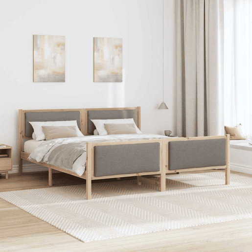 Estrutura De Cama Dupla - Cinzento-acastanhado 200 x 200 cm tecido Estrutura De Cama Dupla - Cinzento-acastanhado 200 x 200 cm tecido