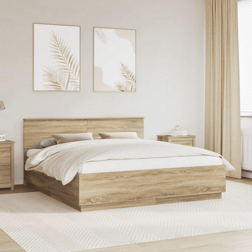 Estrutura da Cama de casal moderno com cabeceira Carvalho Sonoma 200 x 200 cm Estrutura da Cama de casal moderno com cabeceira Carvalho Sonoma 200 x 200 cm