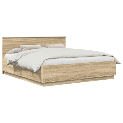 Estrutura da Cama de casal moderno com cabeceira Carvalho Sonoma 200 x 200 cm Estrutura da Cama de casal moderno com cabeceira Carvalho Sonoma 200 x 200 cm