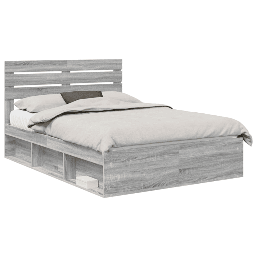Estrutura da Cama de casal simple com cabeceira Cinza Sonoma 150 x 200 cm Estrutura da Cama de casal simple com cabeceira Cinza Sonoma 150 x 200 cm