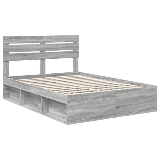 Estrutura da Cama de casal simple com cabeceira Cinza Sonoma 150 x 200 cm Estrutura da Cama de casal simple com cabeceira Cinza Sonoma 150 x 200 cm