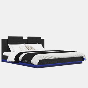 Estrutura de Cama de casal para adultos com Cabeceira Carvalho Preto 200 x 200 cm