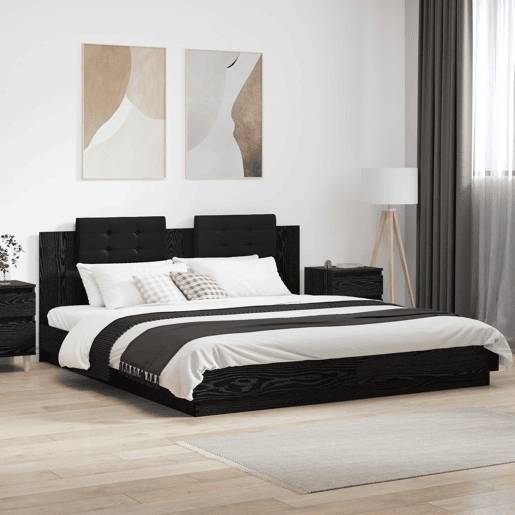 Estrutura de Cama de casal para adultos com Cabeceira Carvalho Preto 200 x 200 cm Estrutura de Cama de casal para adultos com Cabeceira Carvalho Preto 200 x 200 cm