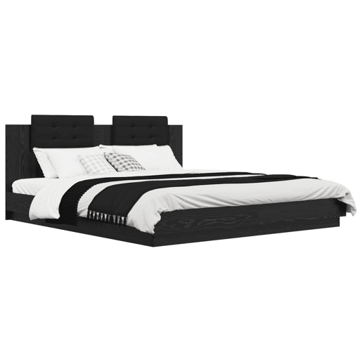 Estrutura de Cama de casal para adultos com Cabeceira Carvalho Preto 200 x 200 cm Estrutura de Cama de casal para adultos com Cabeceira Carvalho Preto 200 x 200 cm