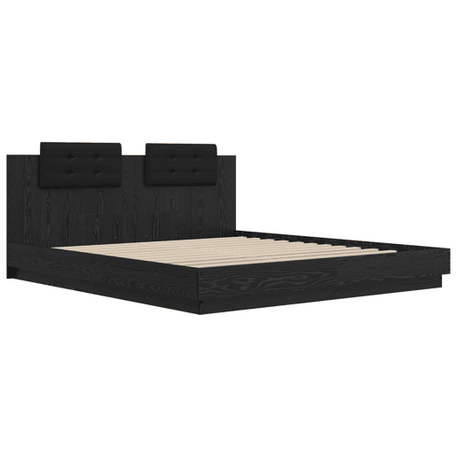 Estrutura de Cama de casal para adultos com Cabeceira Carvalho Preto 200 x 200 cm Estrutura de Cama de casal para adultos com Cabeceira Carvalho Preto 200 x 200 cm