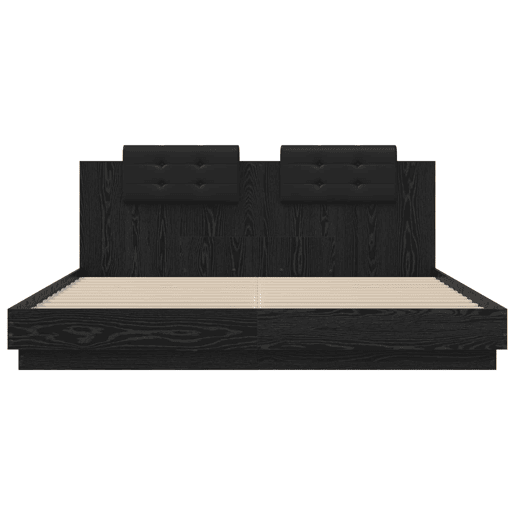 Estrutura de Cama de casal para adultos com Cabeceira Carvalho Preto 200 x 200 cm Estrutura de Cama de casal para adultos com Cabeceira Carvalho Preto 200 x 200 cm