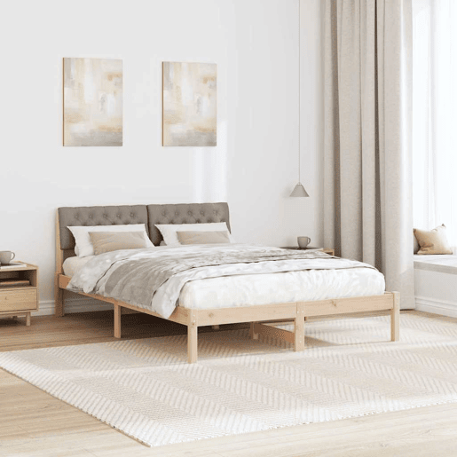 Estrutura de cama de casal com cabeceira - Marrom e taupe 150 x 200 cm