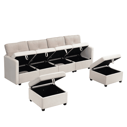Sofá modular 6 lugares fixa panorâmico de veludo,bege Sofá modular 6 lugares fixa panorâmico de veludo,bege