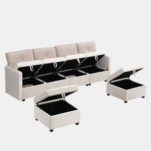 Sofá modular 6 lugares fixa panorâmico de veludo,bege