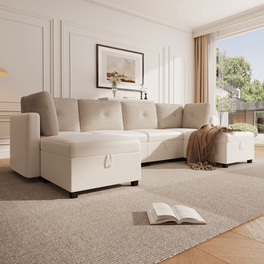 Sofá modular 6 lugares fixa panorâmico de veludo,bege Sofá modular 6 lugares fixa panorâmico de veludo,bege