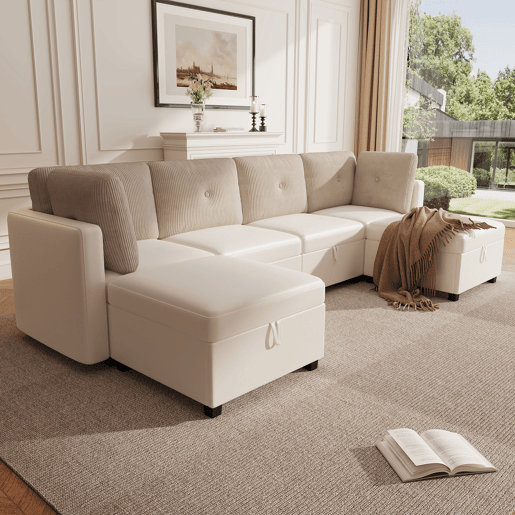 Sofá modular 6 lugares fixa panorâmico de veludo,bege Sofá modular 6 lugares fixa panorâmico de veludo,bege