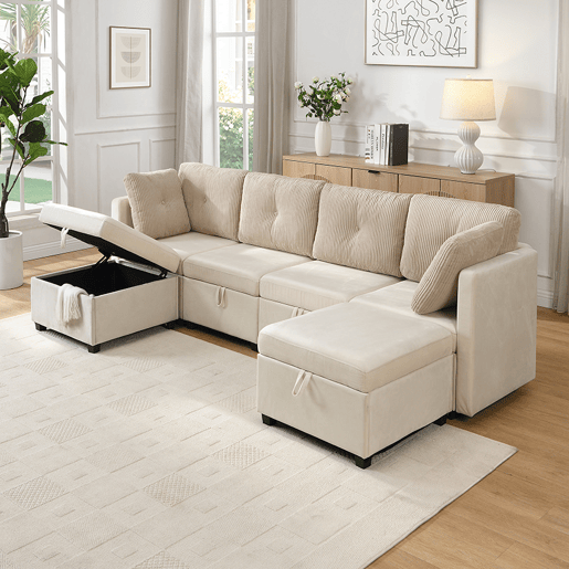 Sofá modular 6 lugares fixa panorâmico de veludo,bege Sofá modular 6 lugares fixa panorâmico de veludo,bege