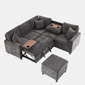 Sofá modular 4 lugares fixa panorâmico de tecido,cinza