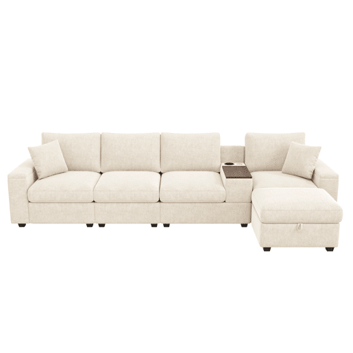 Sofá modular 5 lugares fixa reversível de tecido,bege