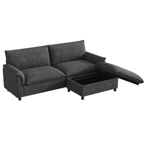 Sofá modular 3 lugares fixa reversível de tecido,cinza Sofá modular 3 lugares fixa reversível de tecido,cinza