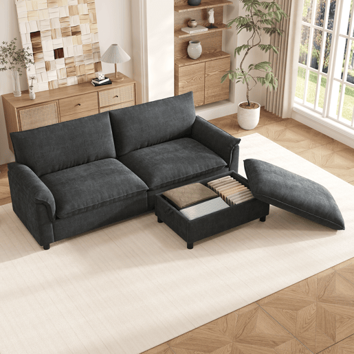 Sofá modular 3 lugares fixa reversível de tecido,cinza Sofá modular 3 lugares fixa reversível de tecido,cinza