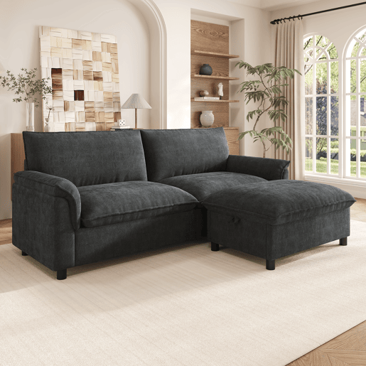 Sofá modular 3 lugares fixa reversível de tecido,cinza Sofá modular 3 lugares fixa reversível de tecido,cinza