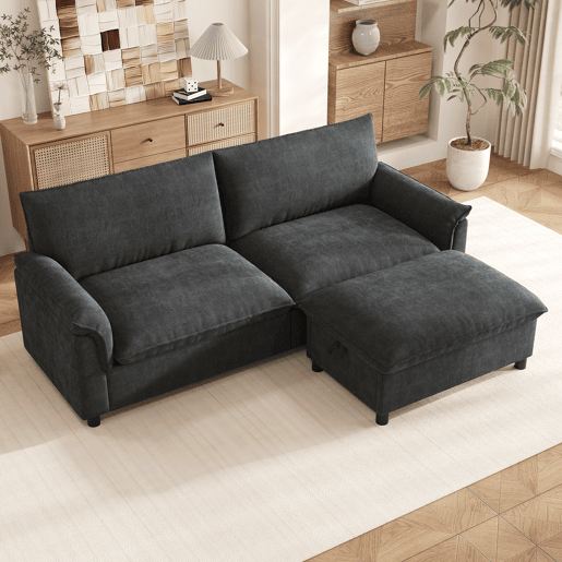 Sofá modular 3 lugares fixa reversível de tecido,cinza Sofá modular 3 lugares fixa reversível de tecido,cinza