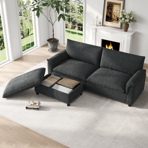 Sofá modular 3 lugares fixa reversível de tecido,cinza Sofá modular 3 lugares fixa reversível de tecido,cinza