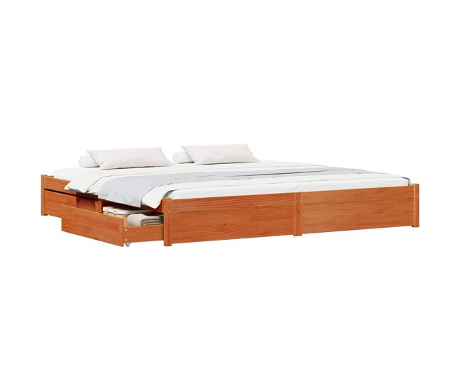 Estructura de cama doble matrimonial con cajón marrón cera 180 x 200 cm