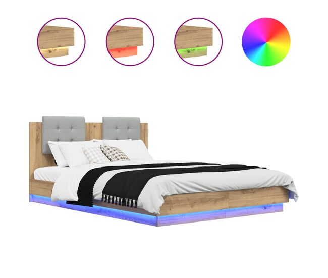 Estructura de cama matrimonial estilo con cabecero roble artesanal 160 x 200 cm