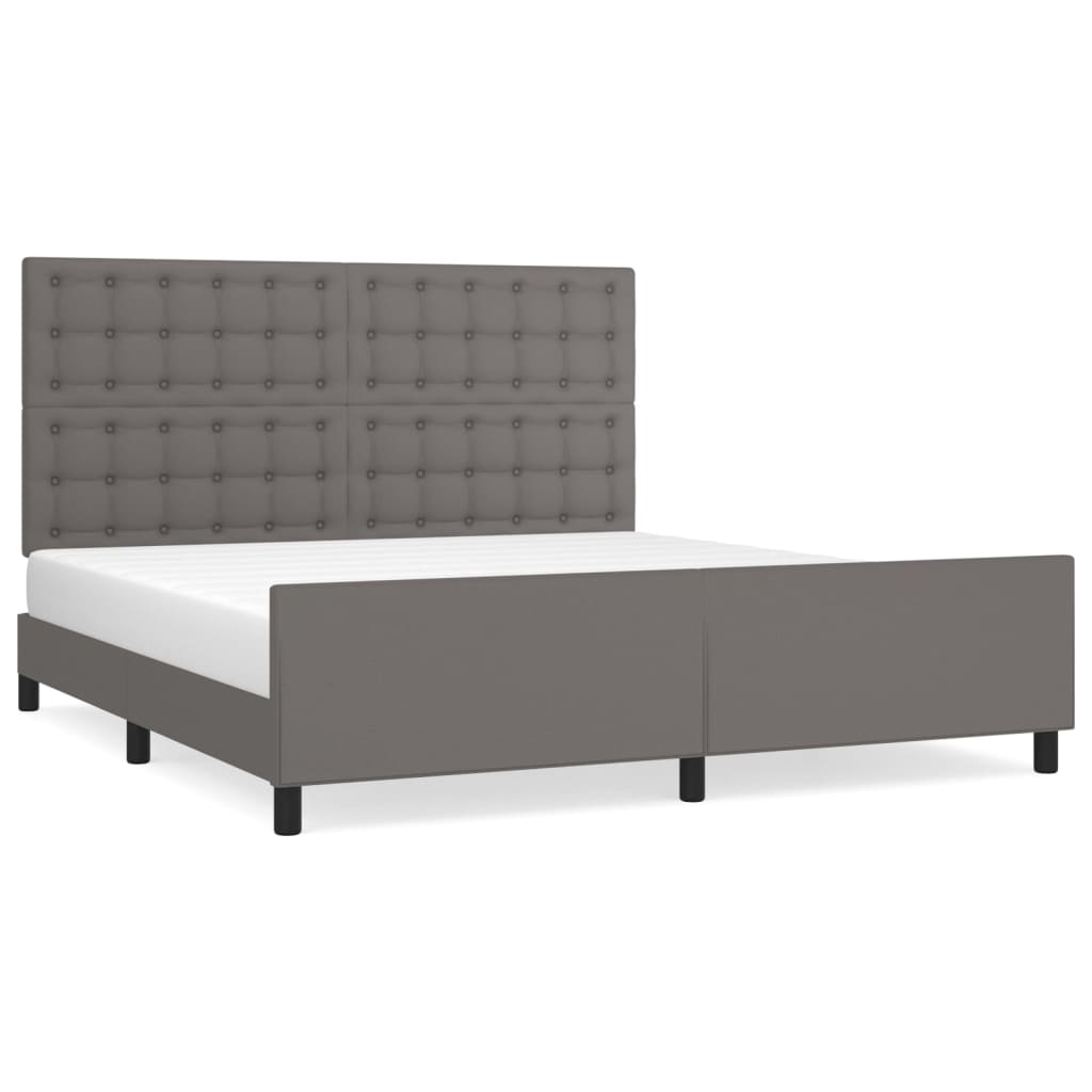 Estructura de cama matrimonial estilo con cabecero cuero sintético gris 180x200cm