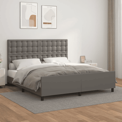 Estrutura de Cama de casal moderno c cabeceira 180x200cm couro artificial cinzento