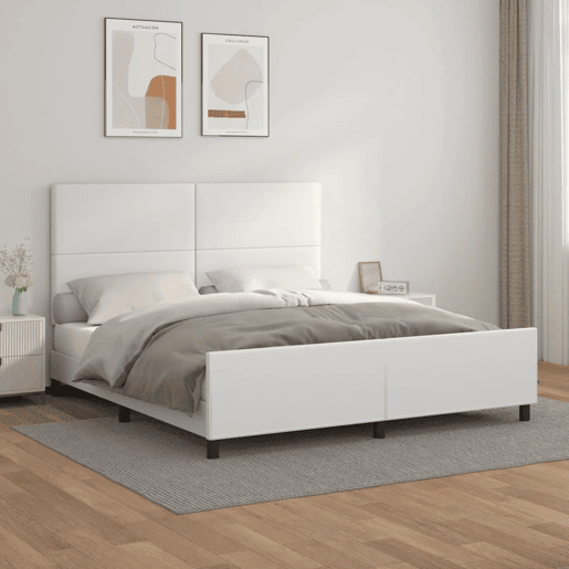 Estrutura Cama de casal simple c cabeceira 180x200 cm couro artificial branco