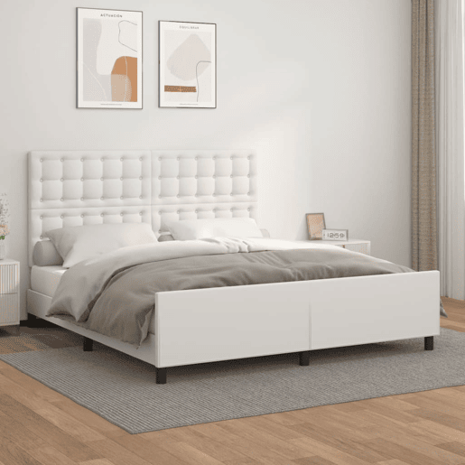Estrutura Cama de casal simple c cabeceira 180x200 cm couro artificial branco Estrutura Cama de casal simple c cabeceira 180x200 cm couro artificial branco