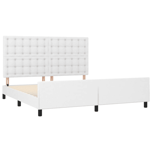 Estrutura Cama de casal simple c cabeceira 180x200 cm couro artificial branco Estrutura Cama de casal simple c cabeceira 180x200 cm couro artificial branco