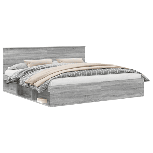 Estrutura de cama de casal king size com cabeceira - Cinza Sonoma 200 x 200 cm