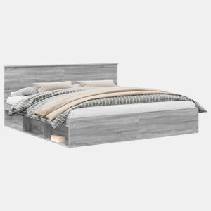 Estrutura de cama de casal king size com cabeceira - Cinza Sonoma 200 x 200 cm