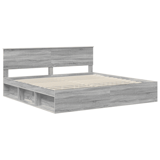 Estrutura de cama de casal king size com cabeceira - Cinza Sonoma 200 x 200 cm