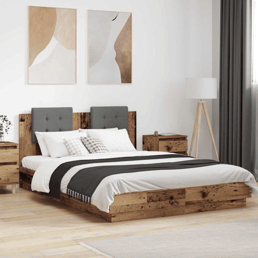 Estrutura de Cama de casal moderno com Cabeceira Madeira Antiga 160 x 200 cm