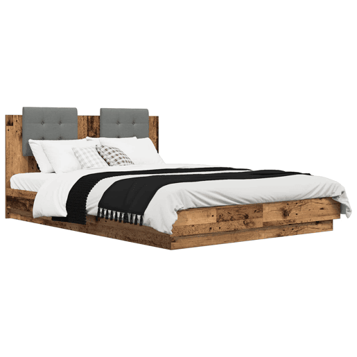 Estrutura de Cama de casal moderno com Cabeceira Madeira Antiga 160 x 200 cm