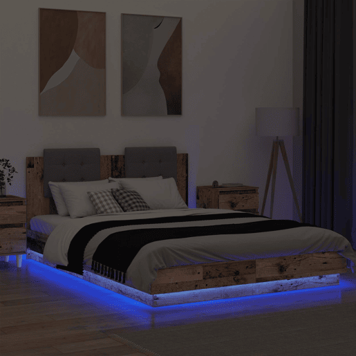 Estrutura de Cama de casal moderno com Cabeceira Madeira Antiga 160 x 200 cm