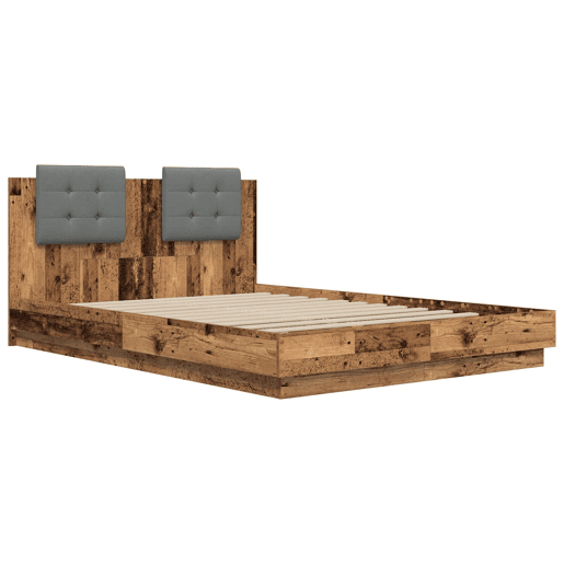 Estrutura de Cama de casal moderno com Cabeceira Madeira Antiga 160 x 200 cm