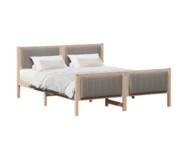 Estructura de cama matrimonial estilo con cabecera marrón y taupe 150 x 200 cm