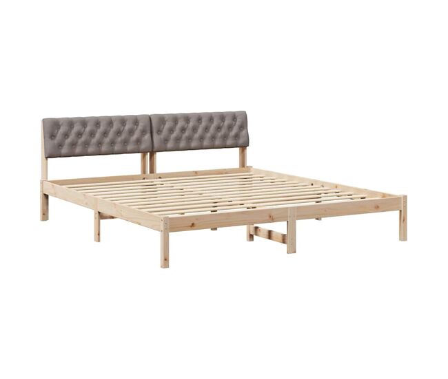 Estructura de cama matrimonial estilo con cabecera marrón y taupe 180 x 200 cm