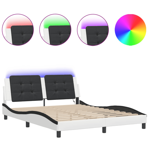 Estrutura de Cama de casal moderno com LED sem colchão Zadar 160x200cm brancopreto Estrutura de Cama de casal moderno com LED sem colchão Zadar 160x200cm brancopreto