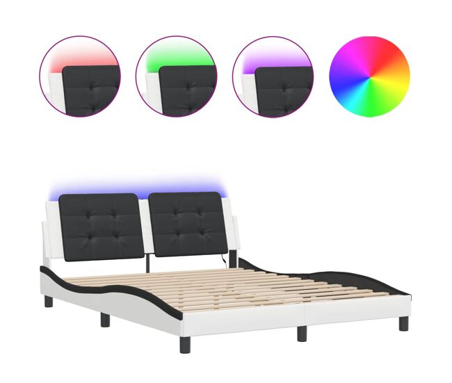 Estructura de cama doble matrimonial con led - blanco negro 160x200 cm