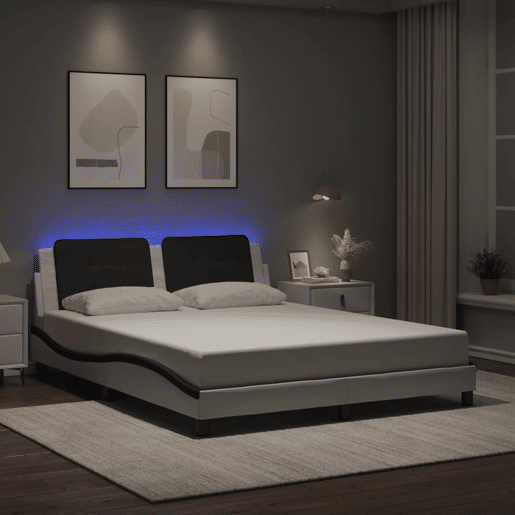 Estrutura de Cama de casal moderno com LED sem colchão Zadar 160x200cm brancopreto Estrutura de Cama de casal moderno com LED sem colchão Zadar 160x200cm brancopreto
