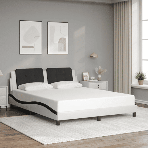 Estrutura de Cama de casal moderno com LED sem colchão Zadar 160x200cm brancopreto Estrutura de Cama de casal moderno com LED sem colchão Zadar 160x200cm brancopreto