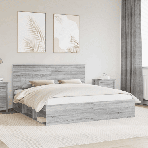 Estrutura da Cama de casal simple com cabeceira Cinza Sonoma 180 x 200 cm