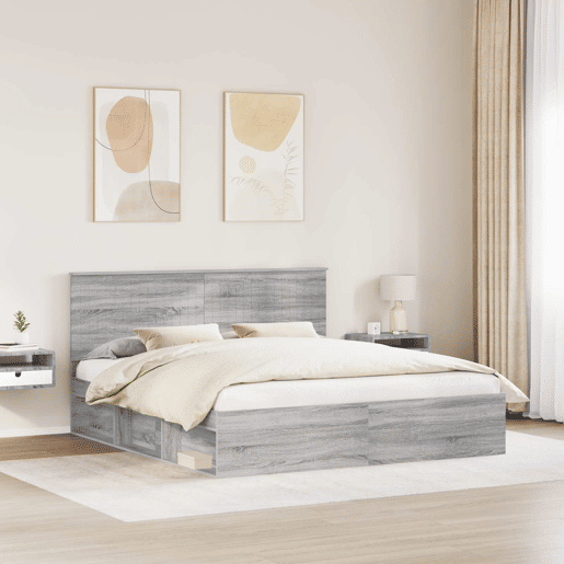 Estrutura da Cama de casal simple com cabeceira Cinza Sonoma 180 x 200 cm