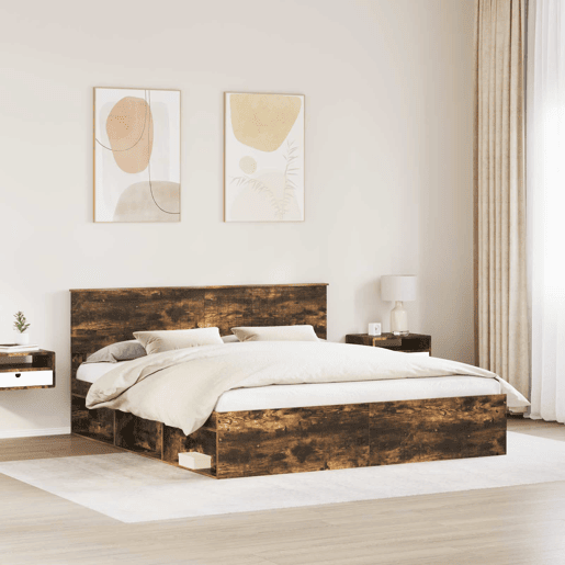 Estrutura de cama de casal com cabeceira - Carvalho Defumado 180 x 200 cm