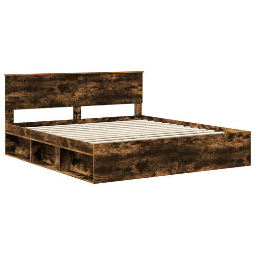 Estrutura de cama de casal com cabeceira - Carvalho Defumado 180 x 200 cm