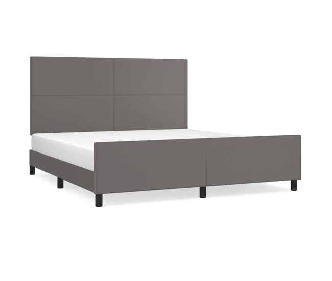 Estructura de cama matrimonial estilo con cabecero cuero sintético gris 180x200cm