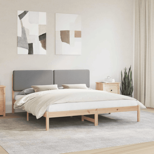 Estrutura de Cama de casal moderno com Cabeceira Estofada Cinzento-claro Estrutura de Cama de casal moderno com Cabeceira Estofada Cinzento-claro