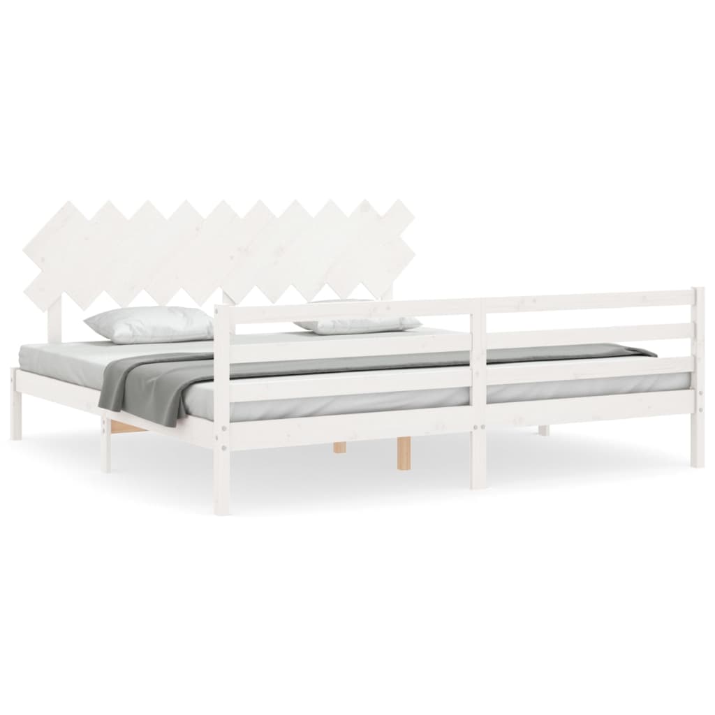 Estructura de cama matrimonial estilo con cabecero madera maciza blanco 200x200cm